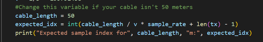 Picture of where to change cable length in code
