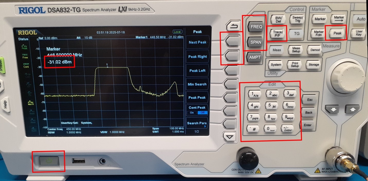 Picture of spectrum analyzer buttons